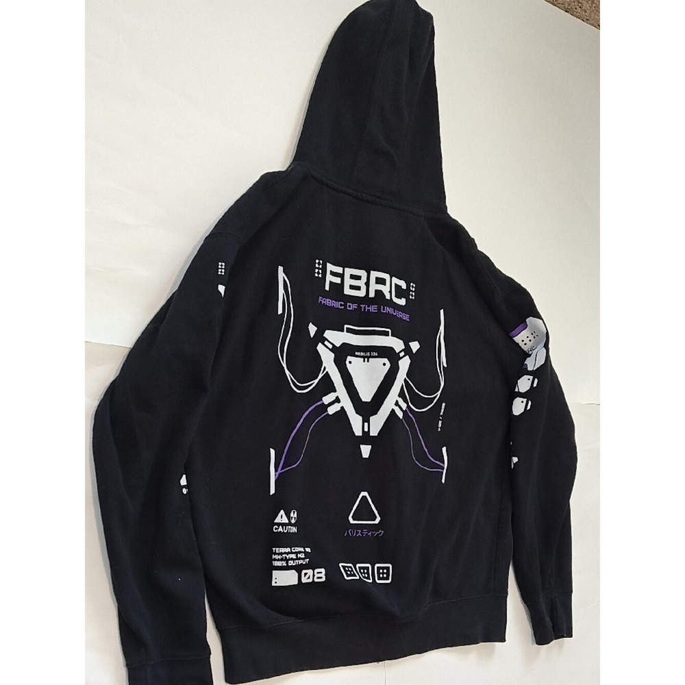 Men FBRC Black Zip-Up Hoodie Sweater Large White & Purple Graphics Pockets - Picture 3 of 15